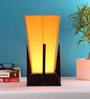 Pyramid Yellow Cotton Shade Table Lamp with Dark Brown Base