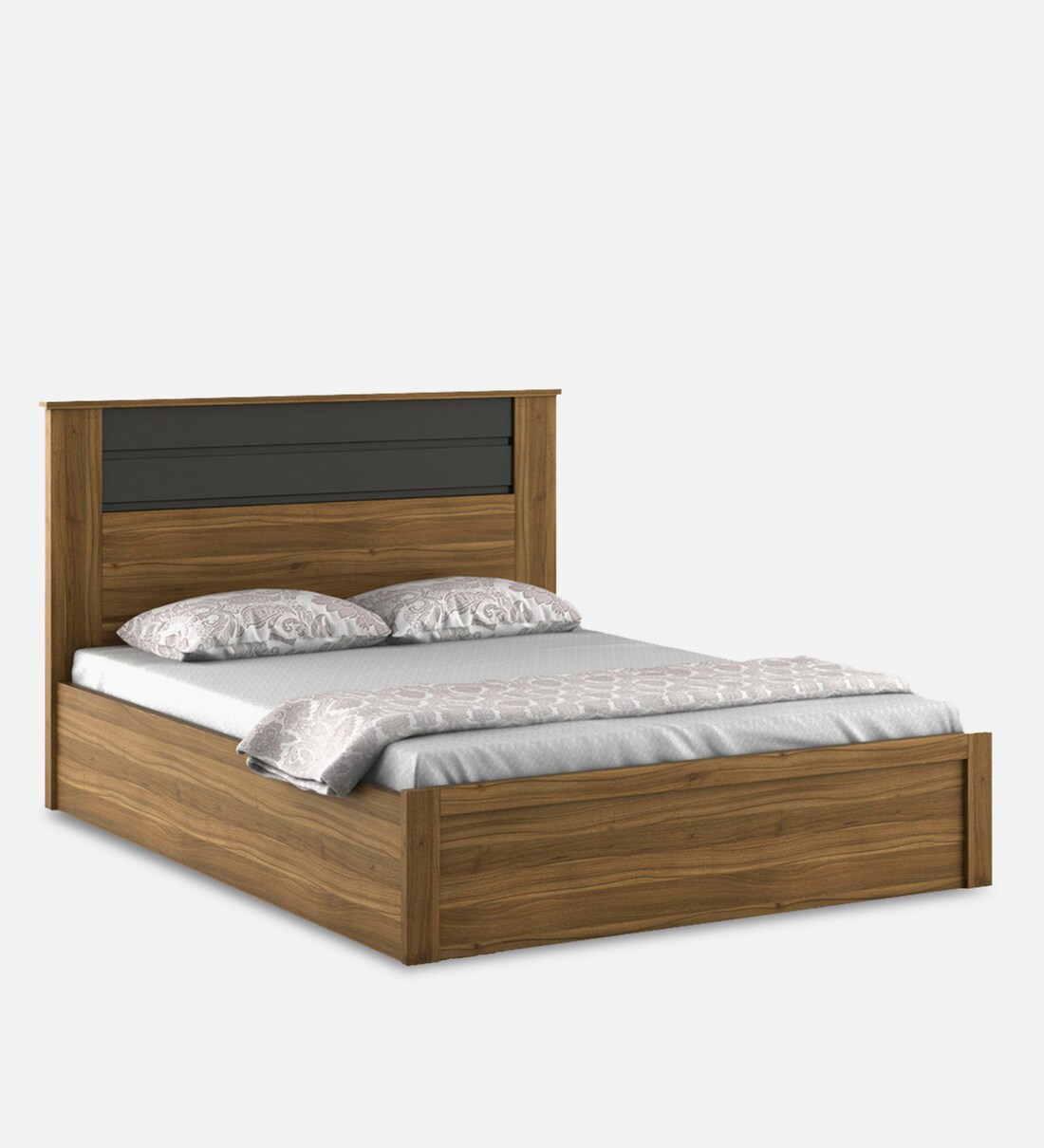 Buy Quadro Cosco King Size Bed with Storage in Brown Colour by Home