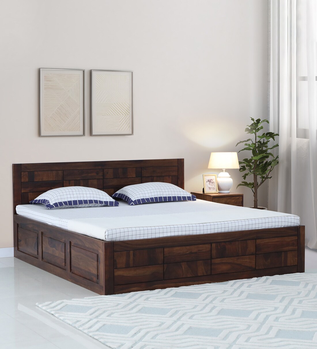 Buy Quartz Sheesham Wood King Size Bed with Box Storage in Provincial