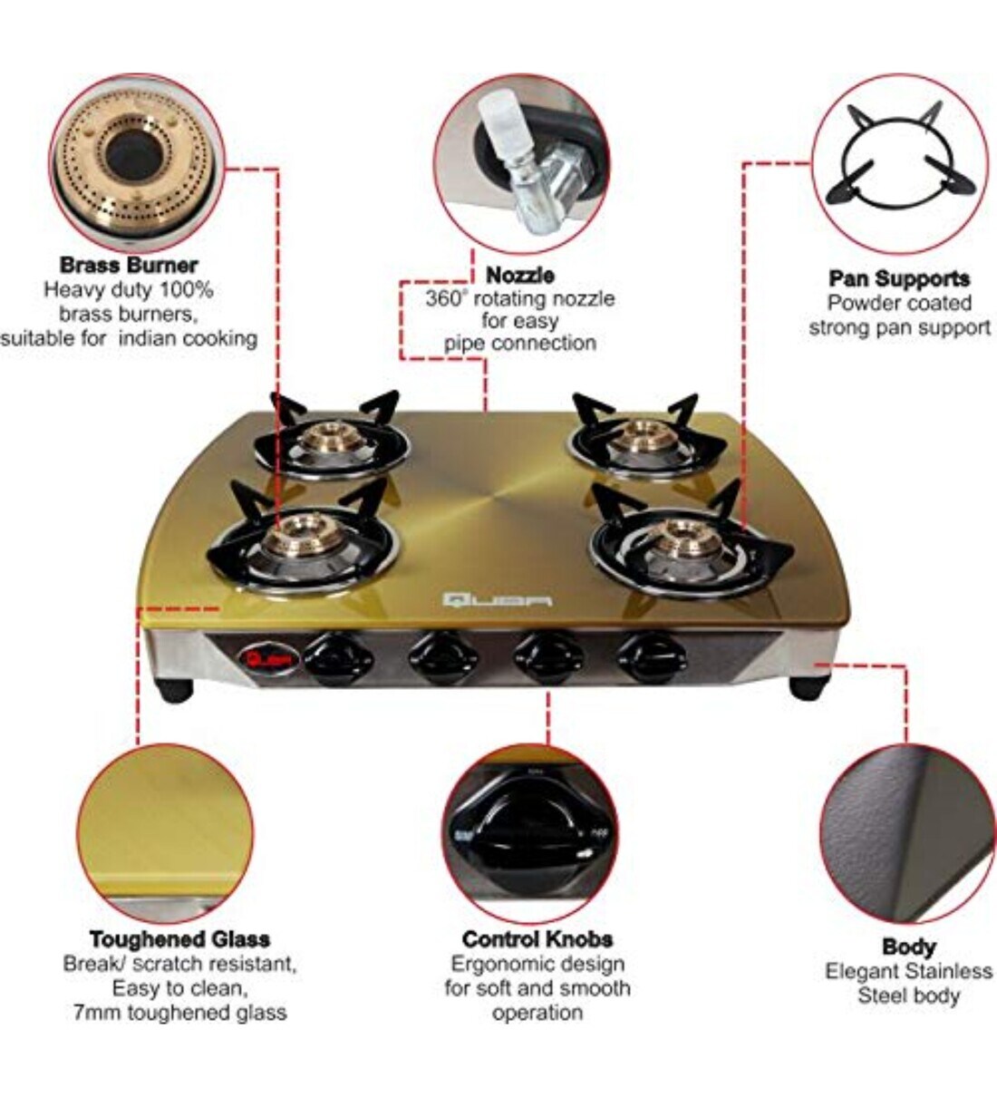 Buy Quba 4 Burner Glass Top Cooktop B4 Copper Manual Online Gas
