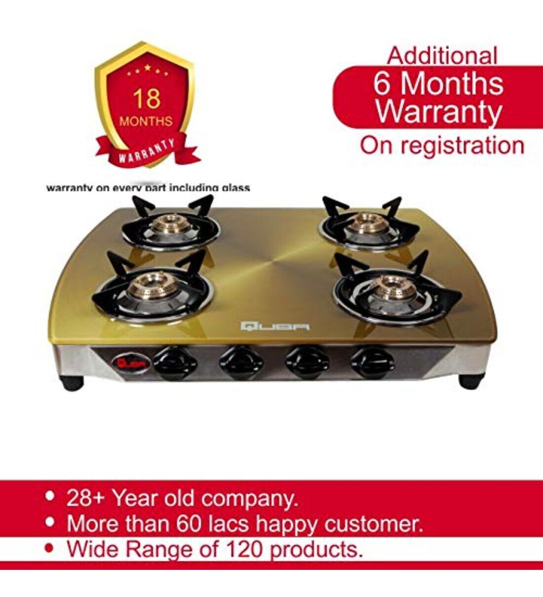 Buy Quba 4 Burner Glass Top Cooktop B4 Copper Manual Online Gas