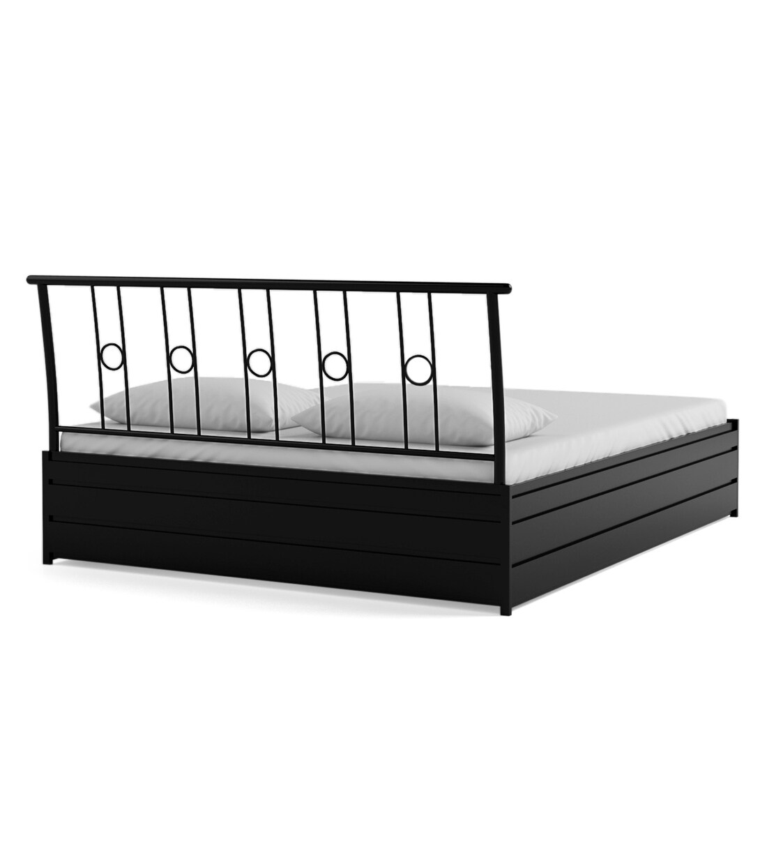 Buy Metallika Queen Size Bed with Storage in Black Finish by Furniturekraft Online Modern
