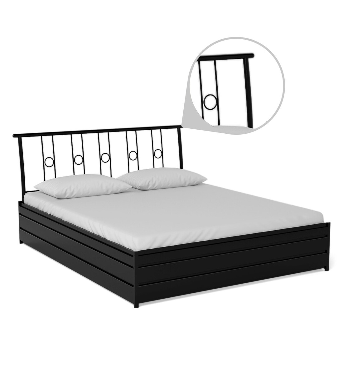 Buy Metallika Queen Size Bed with Storage in Black Finish by