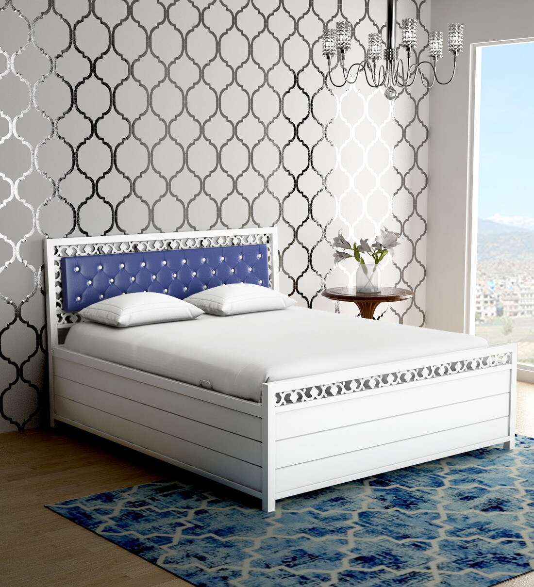 Buy Tiara Queen Size Bed with Hydraulic Storage in OffWhite Finish by