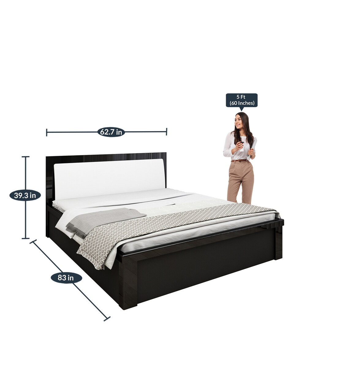 Buy Queen Size Bed with Hydraulic Storage in Wenge Color by Crystal