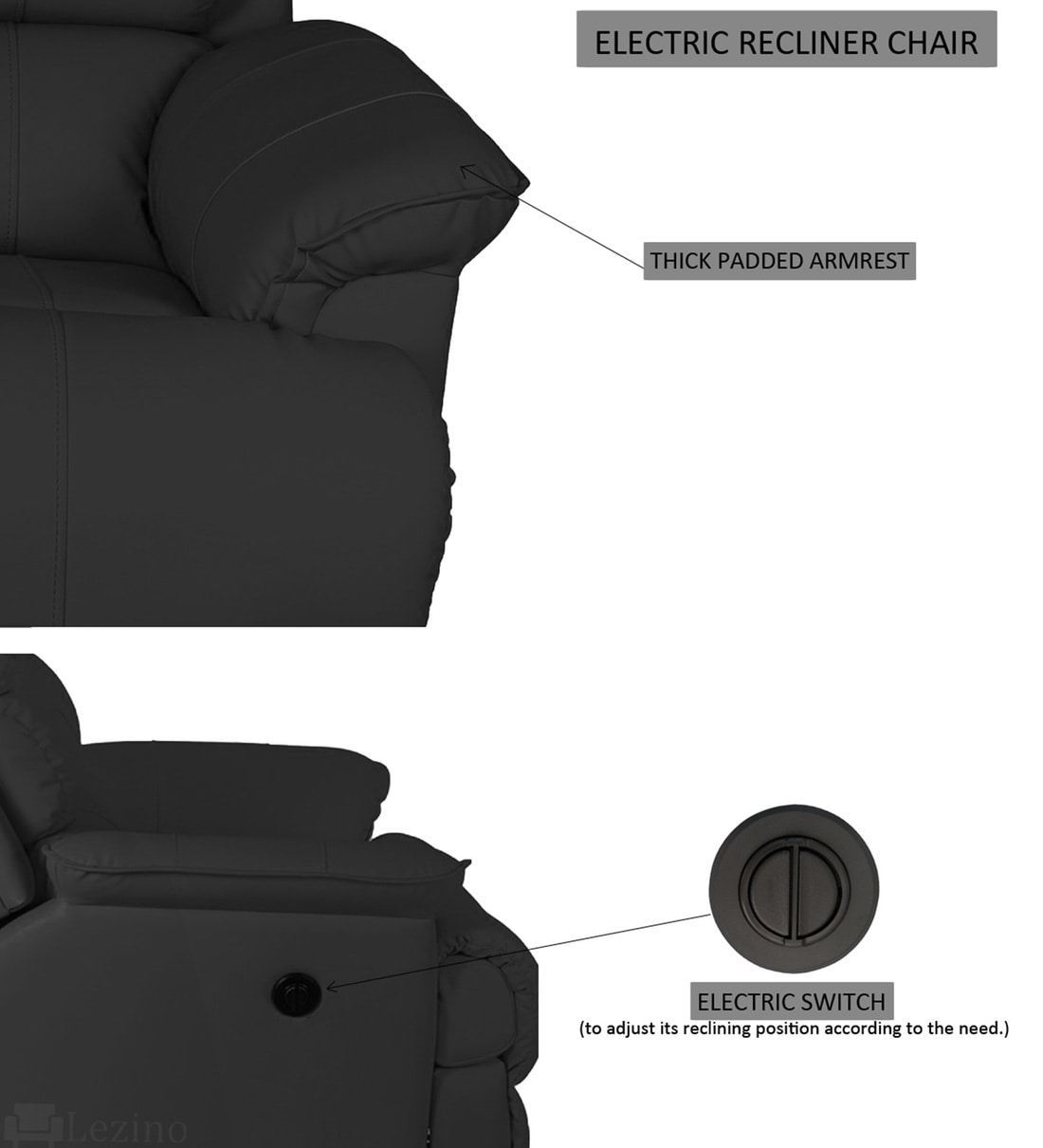 Buy Queny Leatherette Motorized 1 Seater Recliner in Black Colour by