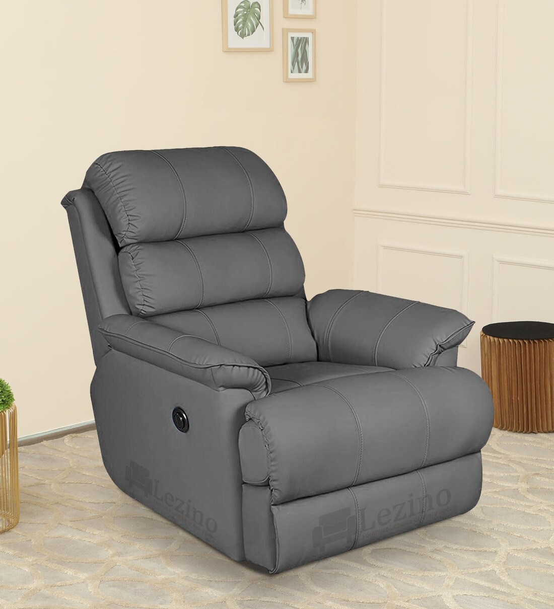 Buy Queny Leatherette Motorized 1 Seater Recliner In Grey Colour at 18% ...