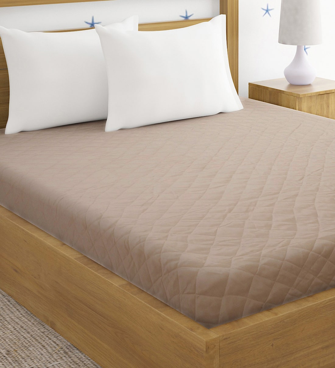 Buy Quilted (78x72) Cotton King Size Mattress Protector in Light Brown