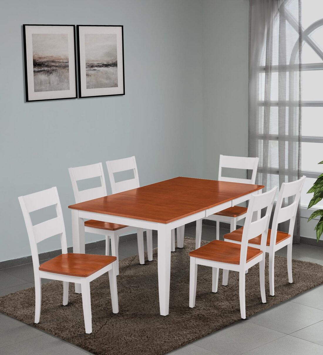 Buy Sake 6 Seater Extendable Dining Set in Cherry & White Finish at 34