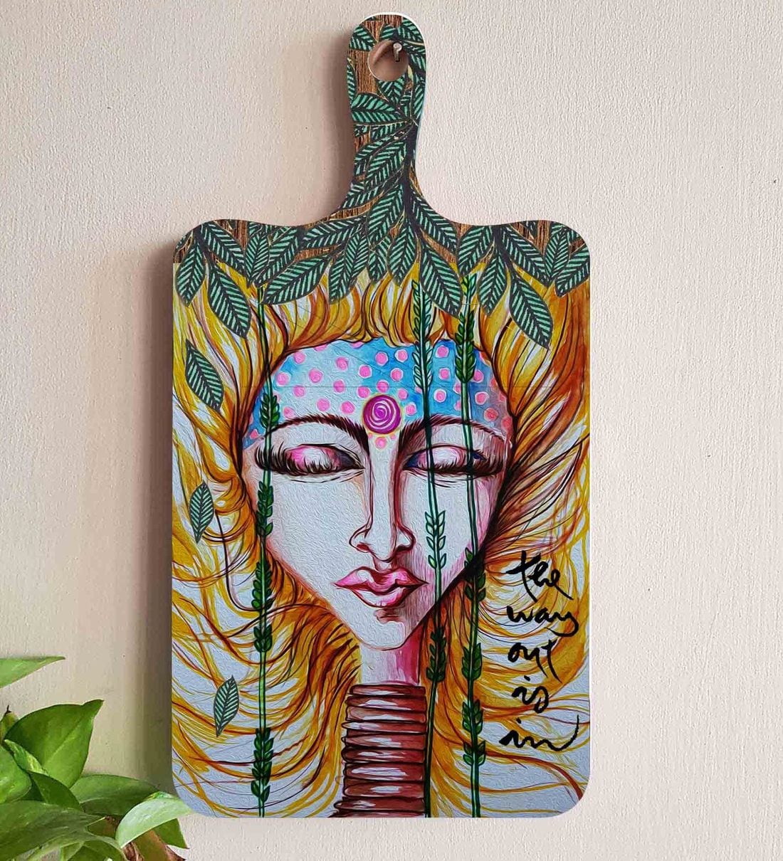 Buy Yellow Quirky Yellow & Green, Yoga Meditation Wooden Wall Hanging