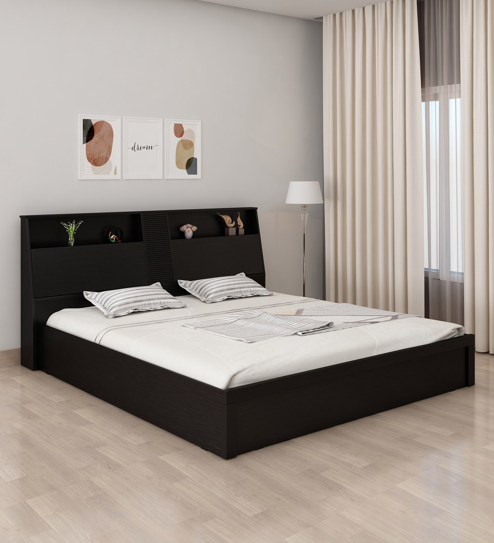Quadra Queen Size Bed in Wenge Finish with Box Storage