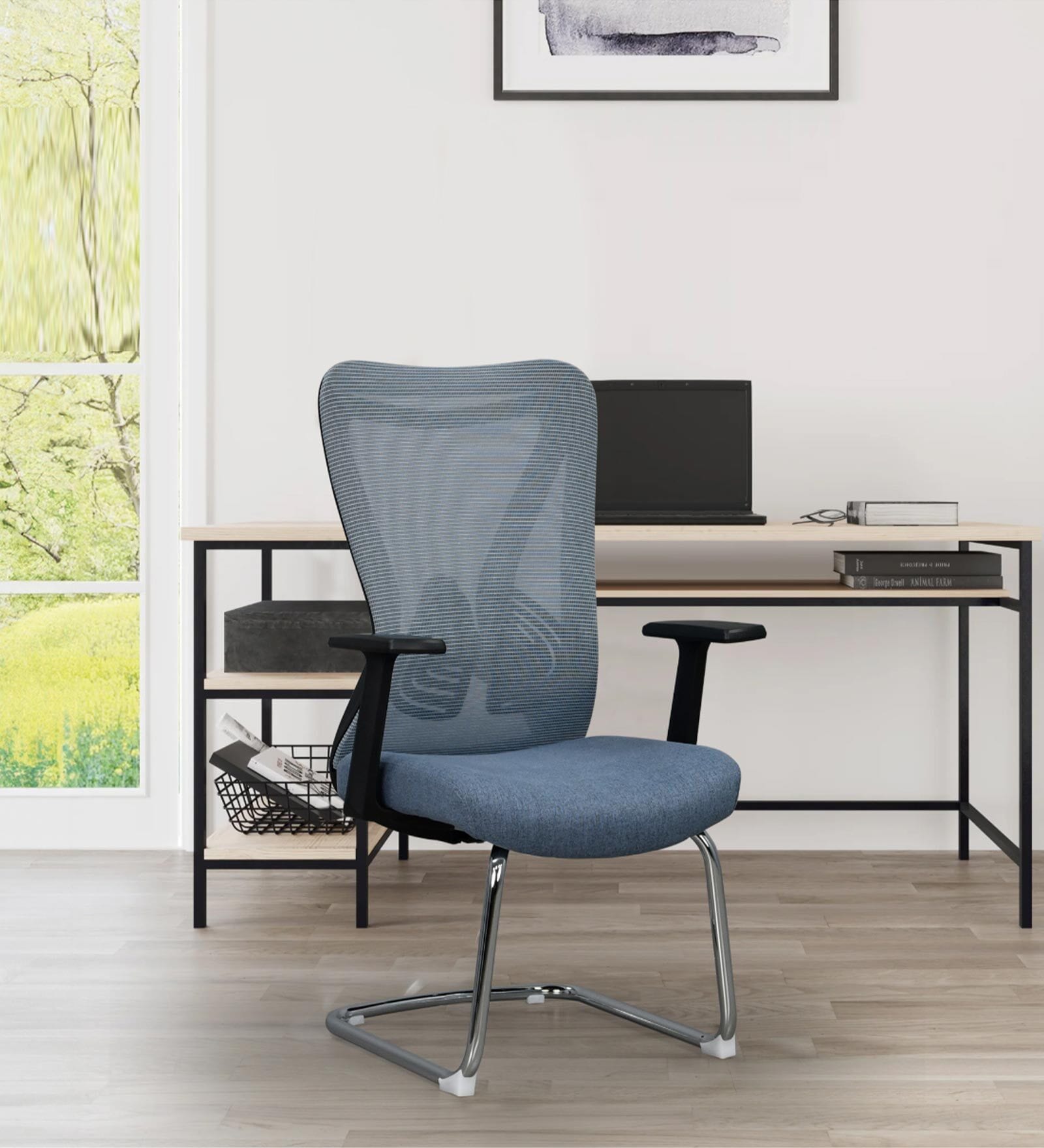 Glace Breathable Mesh Cantilever Chair in Sky Blue Colour