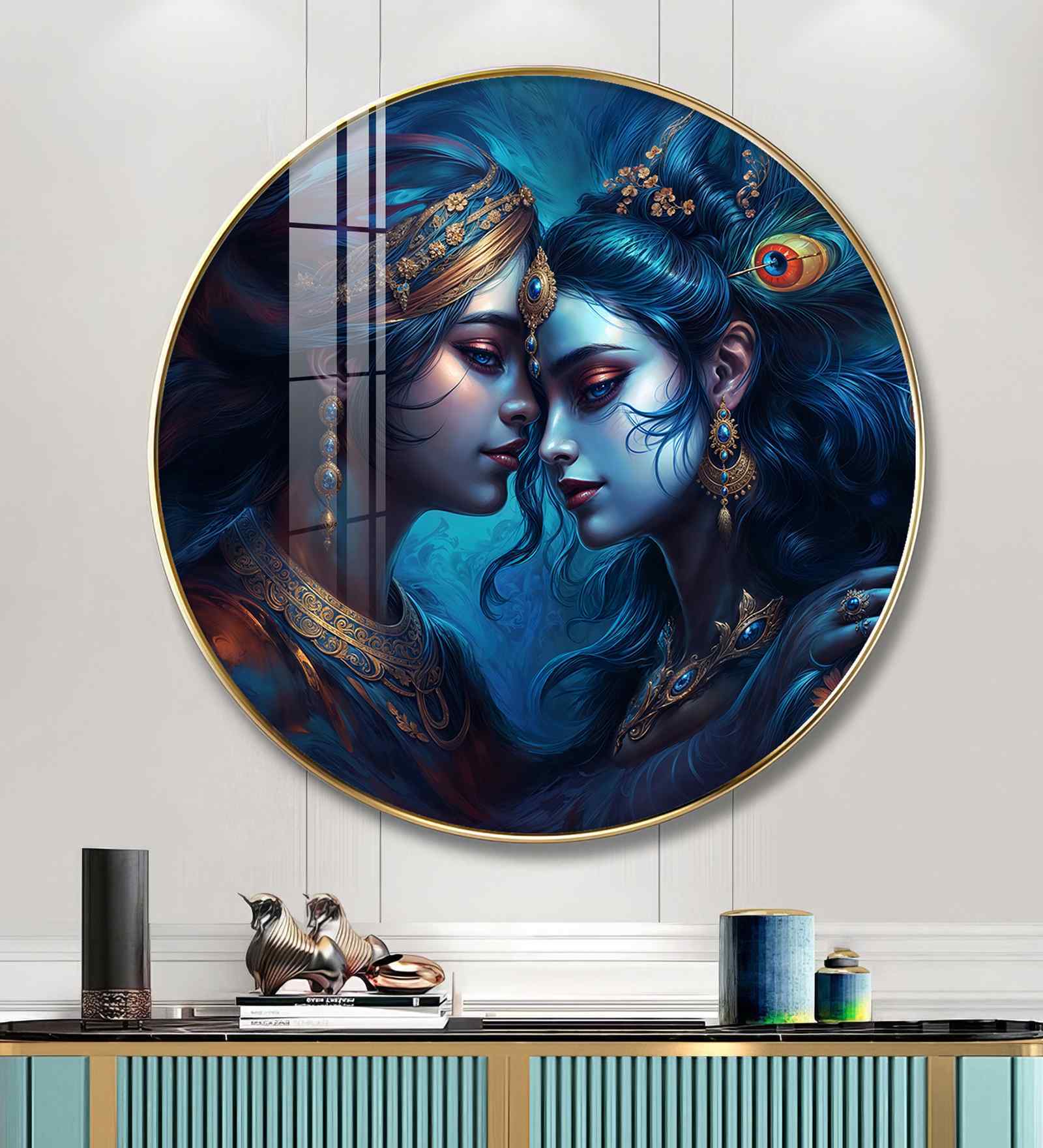 Quardro Radha Krishna Acrylic Round Wall Art