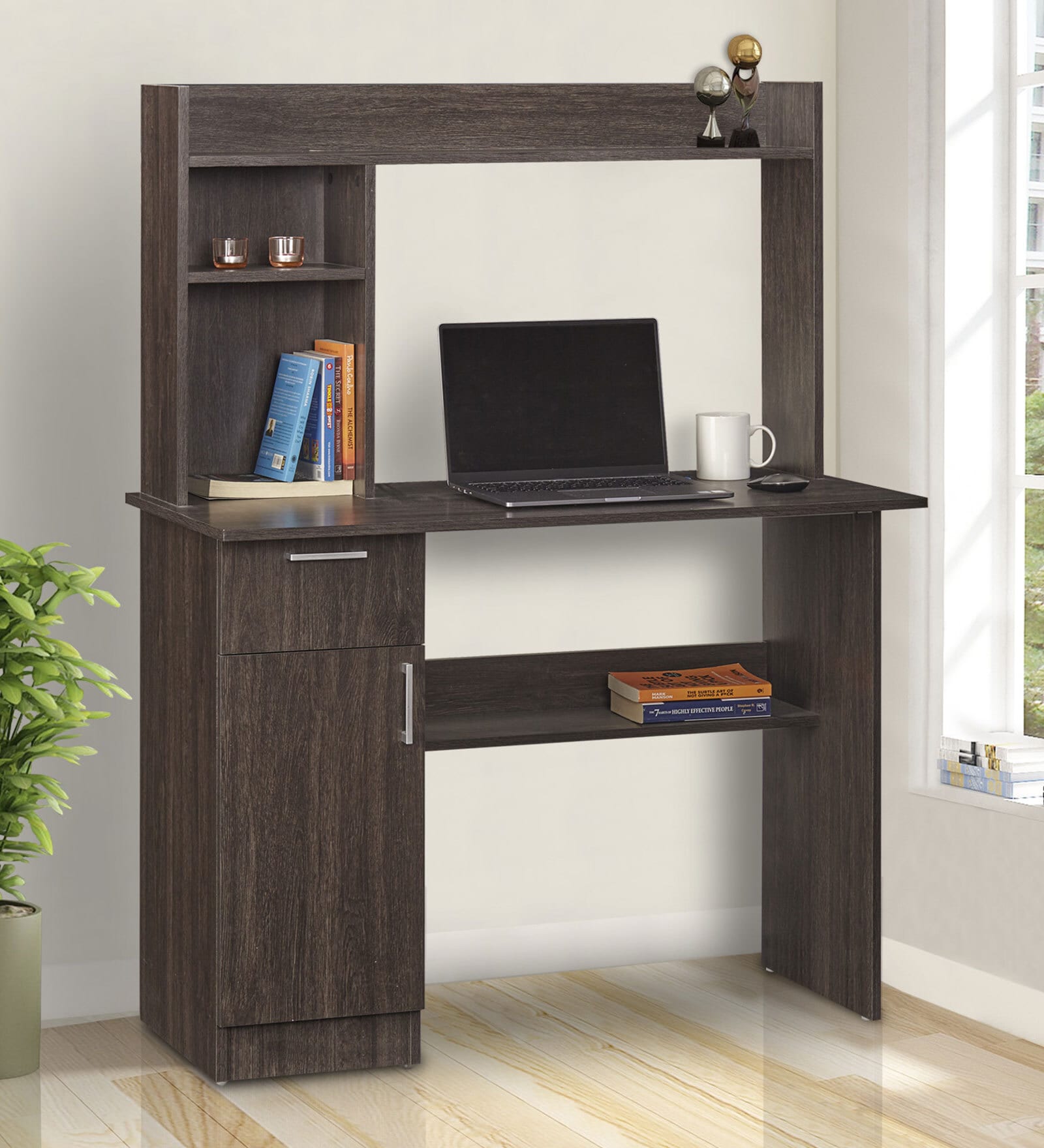 Quatro Hutch Desk in Dark Walnut Finish