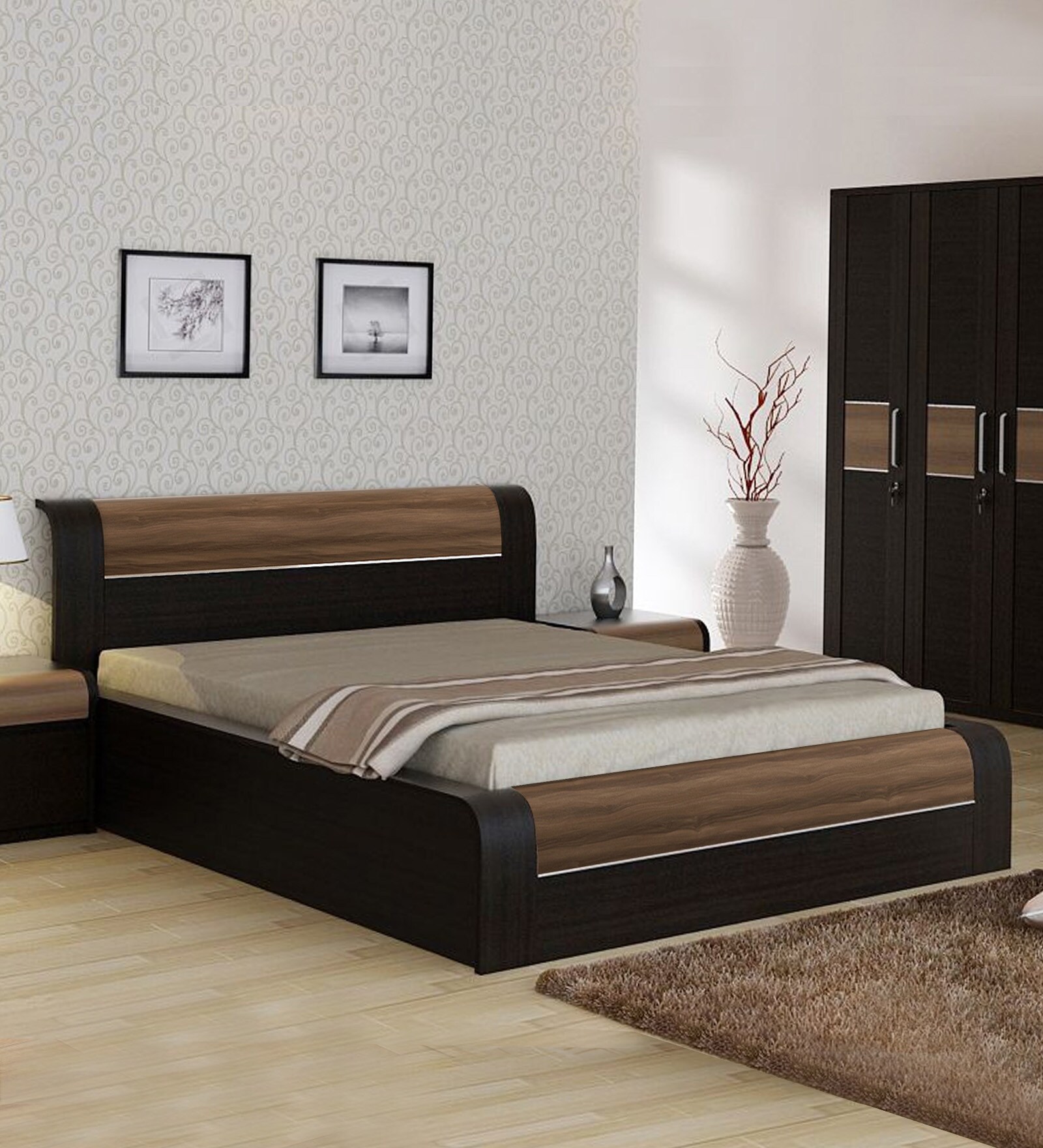 Buy Kosmo ML Amazon Queen Size Bed in Natural Wenge Woodpore Finish