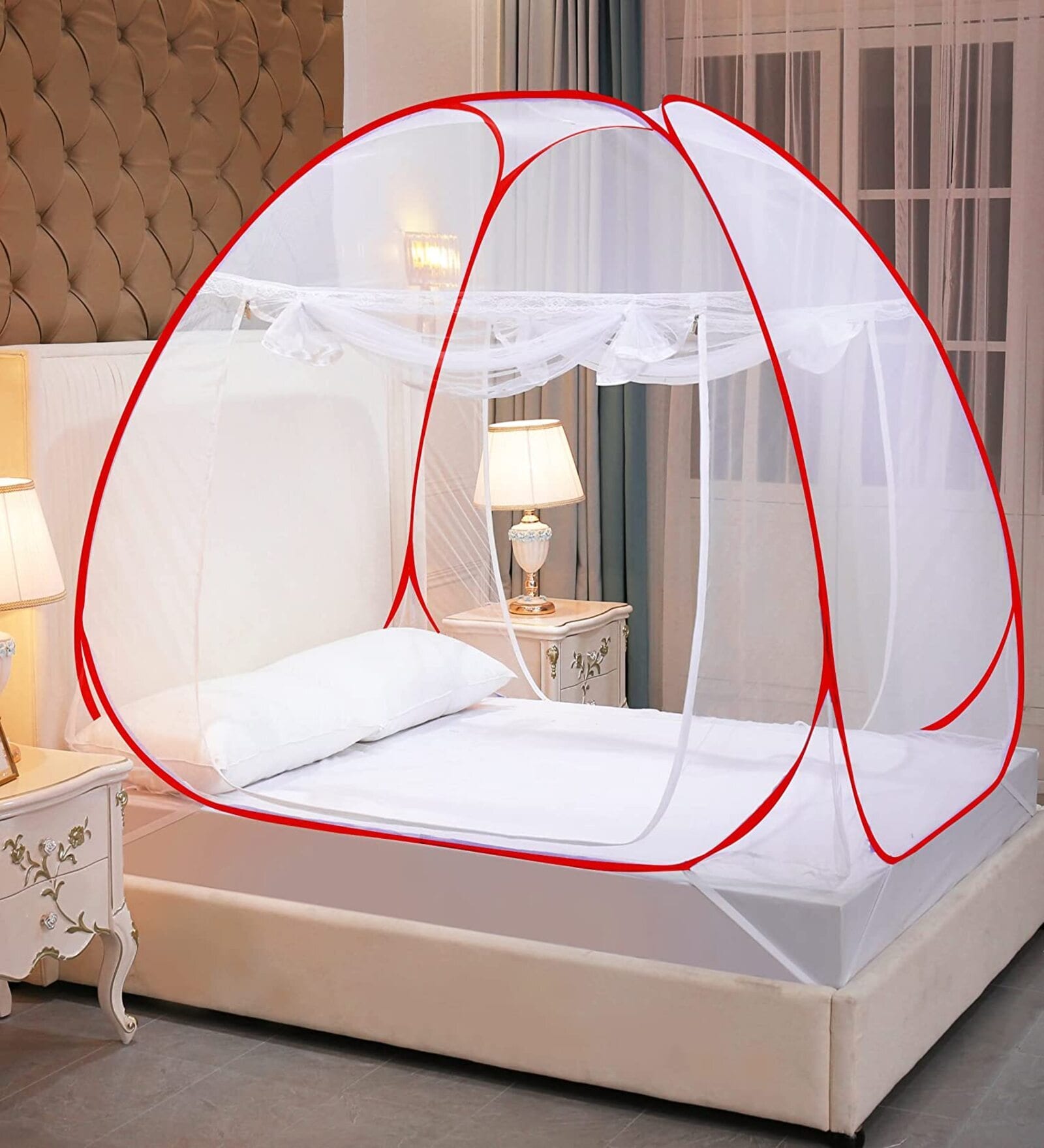 Buy Queen Size Bed Polyester Mosquito Net In Red at 46% OFF by Classic ...