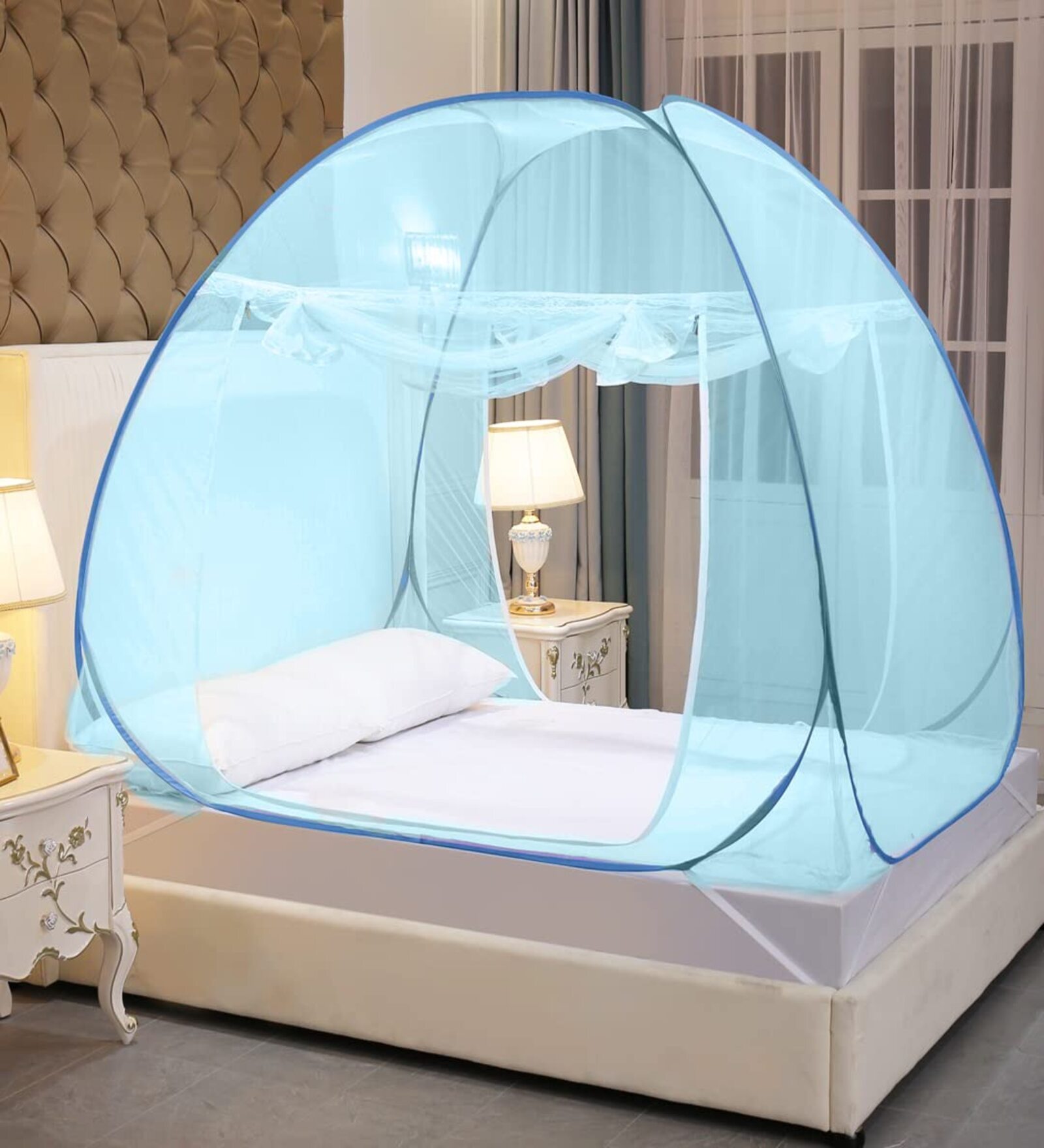 Queen Size Polyester Mosquito Net In Full Blue