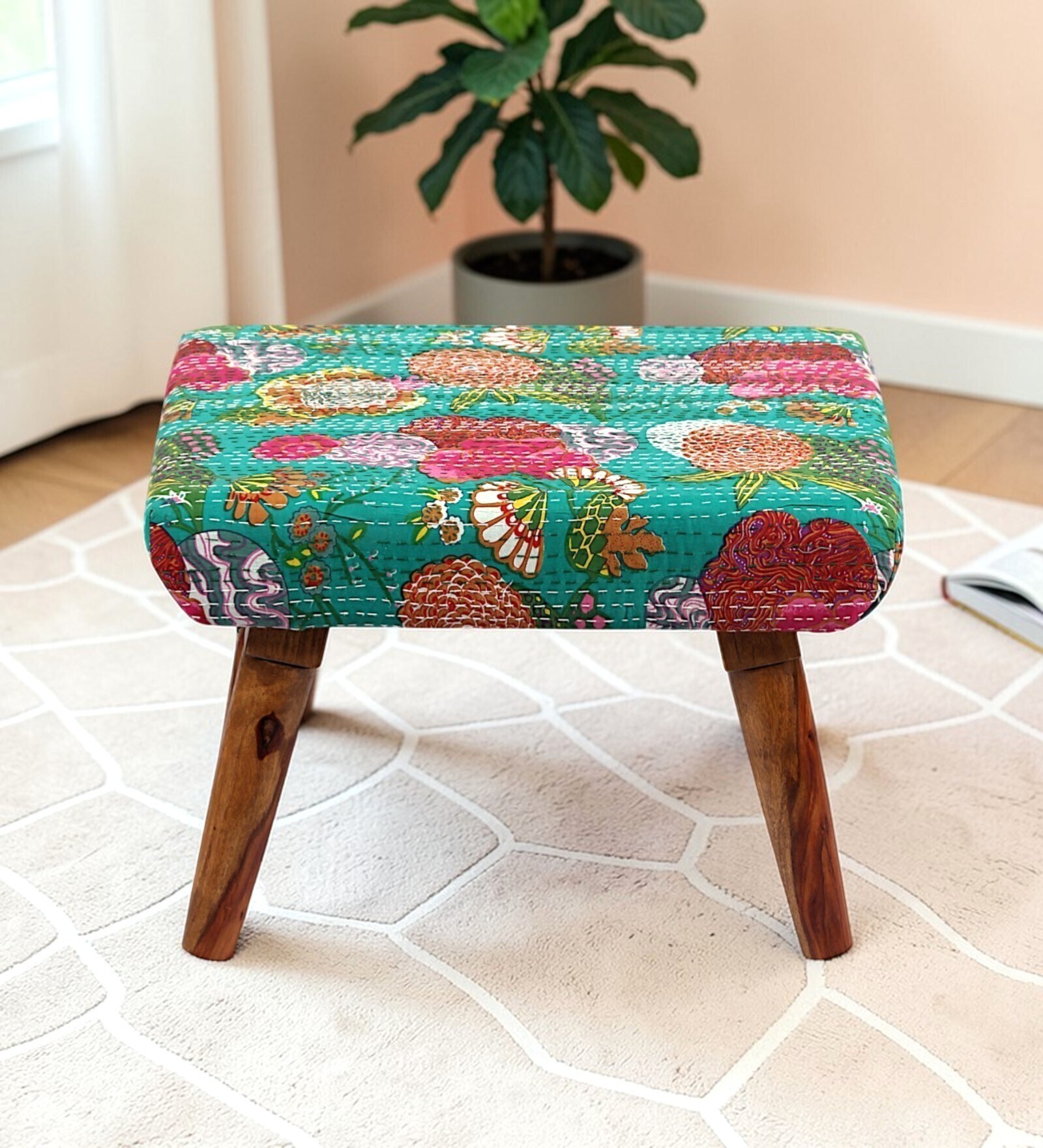 Queens Ottoman Set Of 2 In Teak Finish