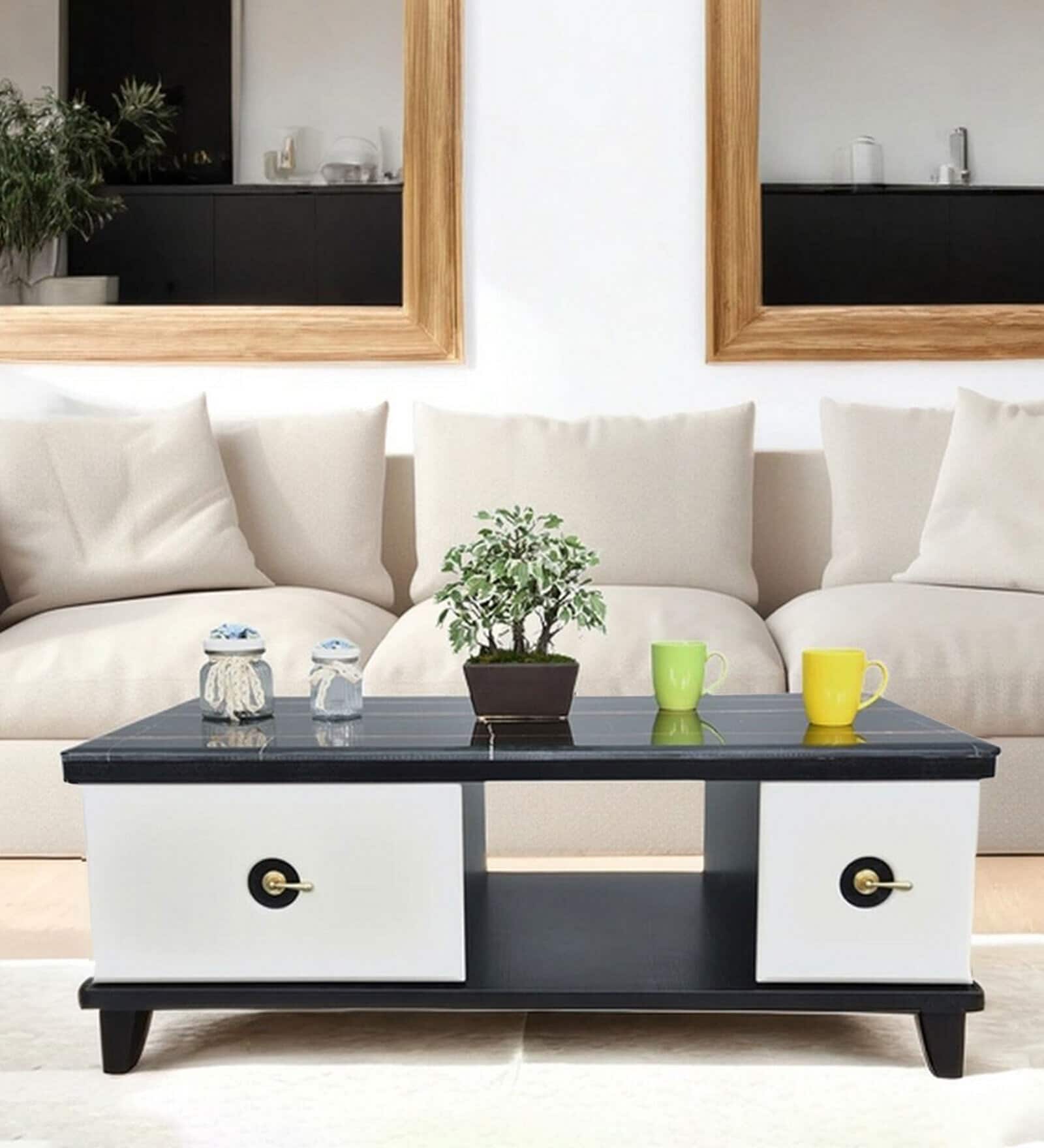Quelf Marble Top Coffee Table In Blank & White Colour