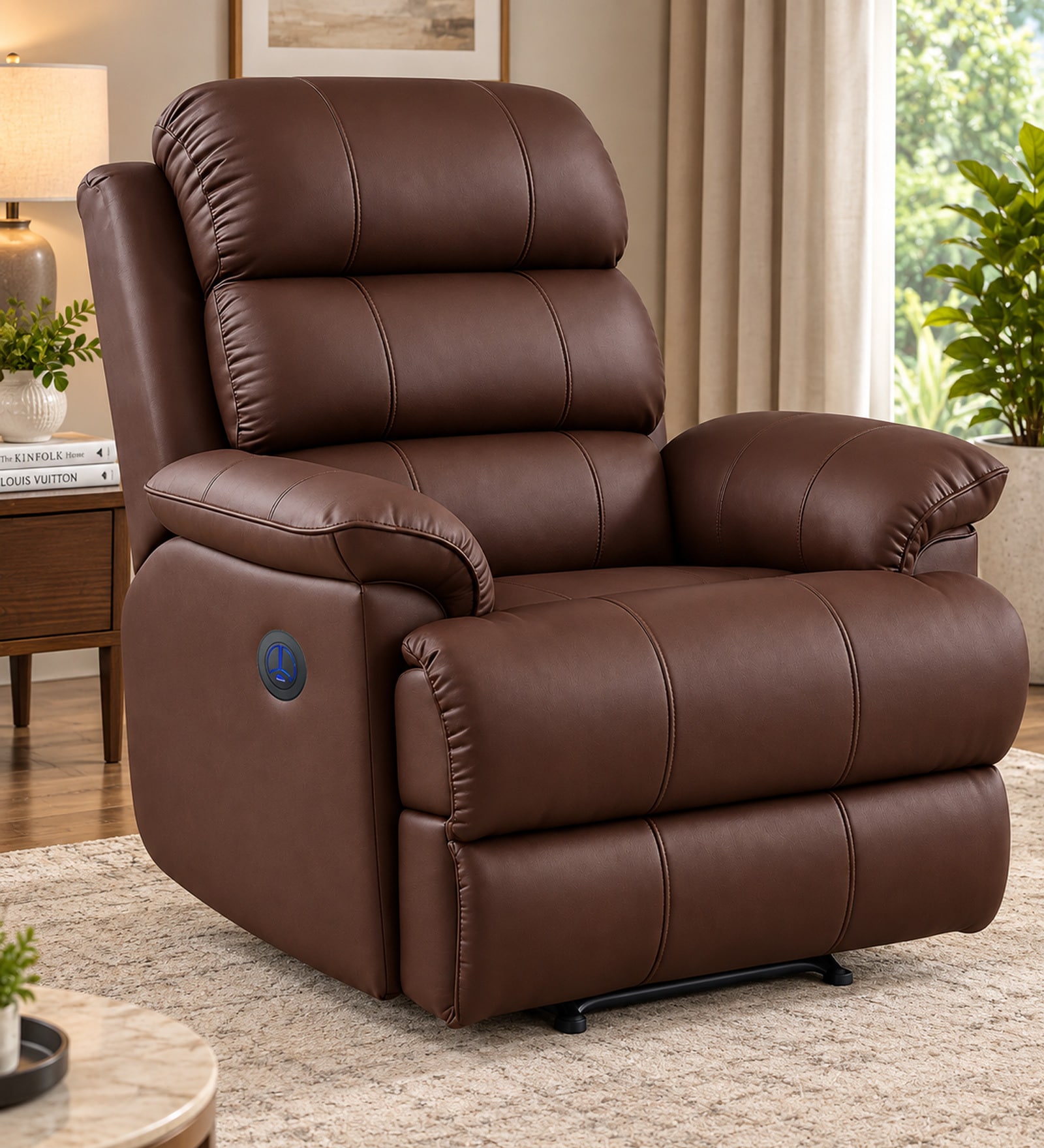 Quenie Leatherette  Motorised 1 Seater Recliner in Brown Color