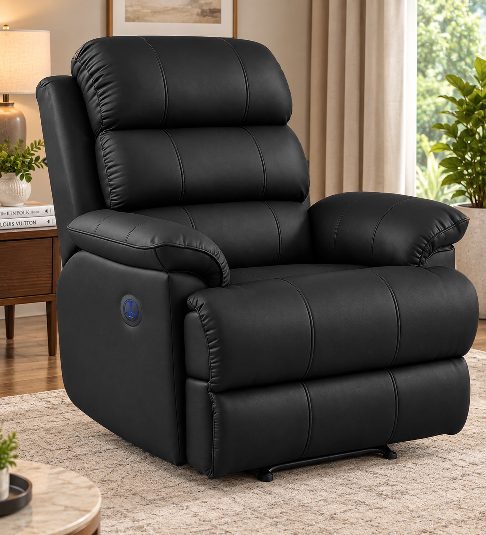 Quenie Leatherette Motorised 1 Seater Recliner  in Black Color