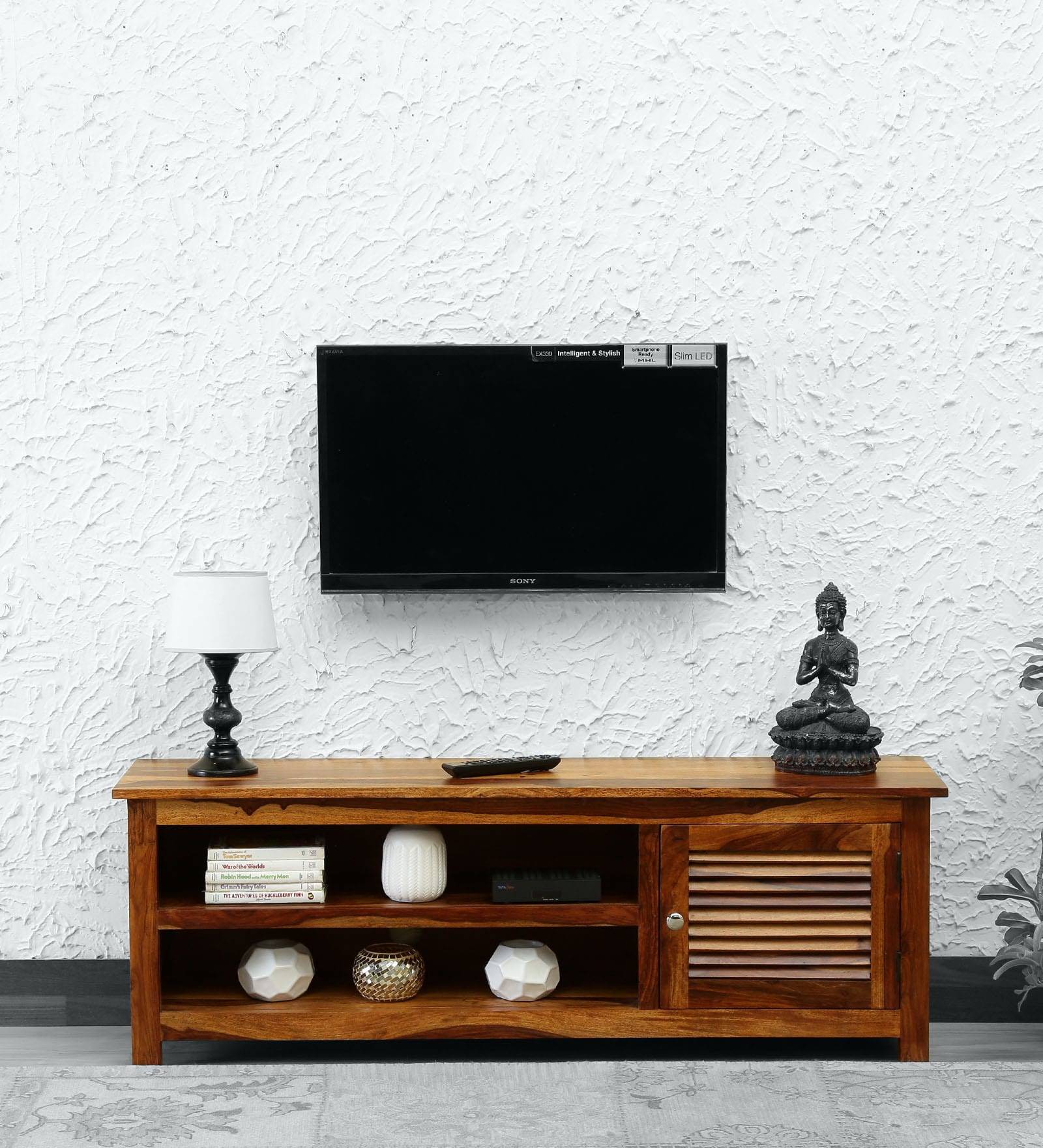 Buy Quentin Solid Wood Entertainment Unit In Natural Teak Finish at 3