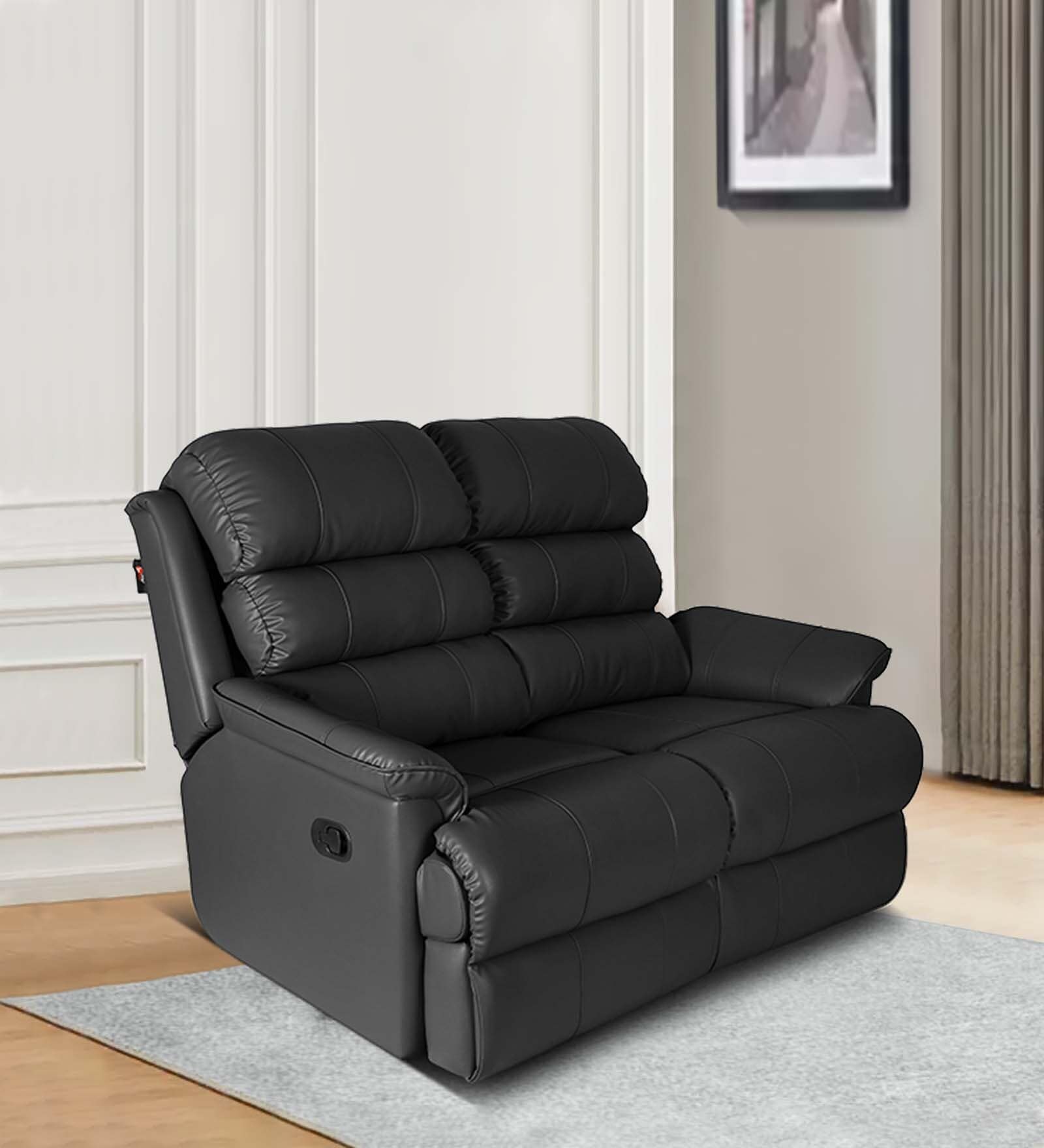 Quies Leatherette Manual 2 Seater Recliner In Black Colour