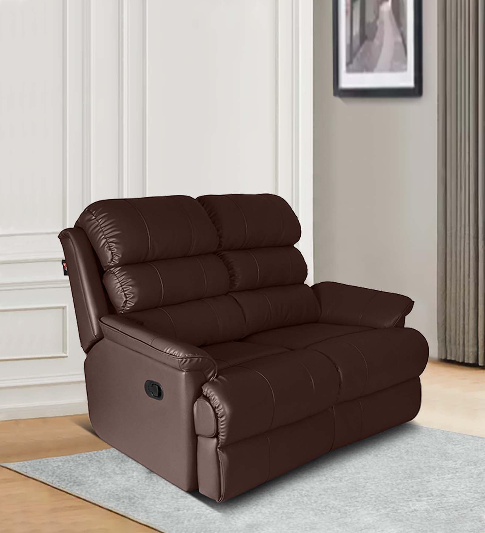 Quies Leatherette Manual 2 Seater Recliner In Brown Colour Quies Leatherette Manual 2 Seater Recliner In Brown Colour