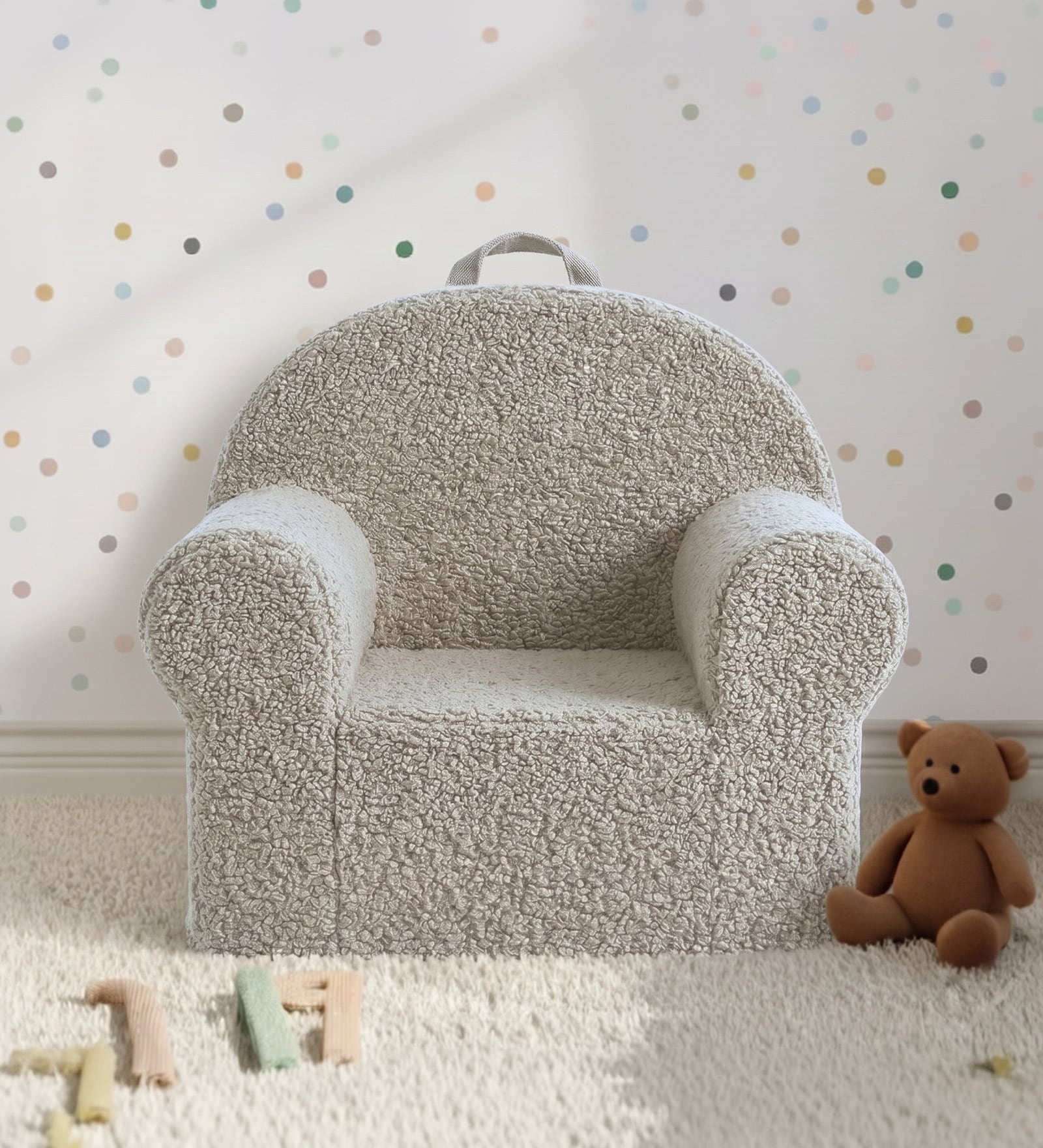 Quilted Corduroy Kids Lounge Chair In Grey Colour