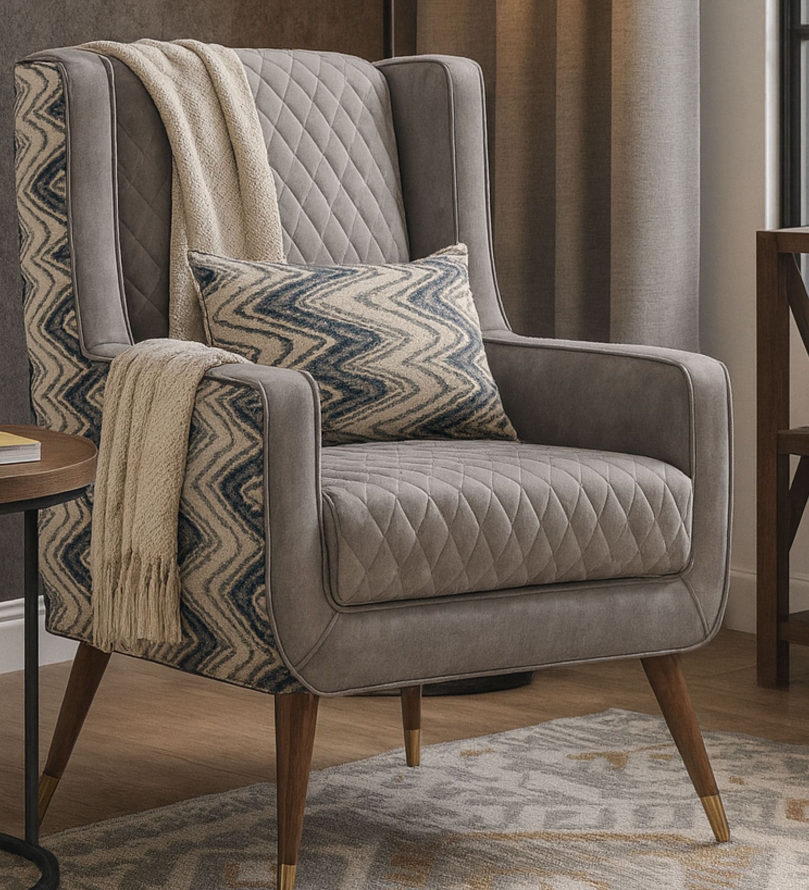 QuiltedAccent Leatherette Low Back Lounge Chair in Grey Colour QuiltedAccent Leatherette Low Back Lounge Chair in Grey Colour