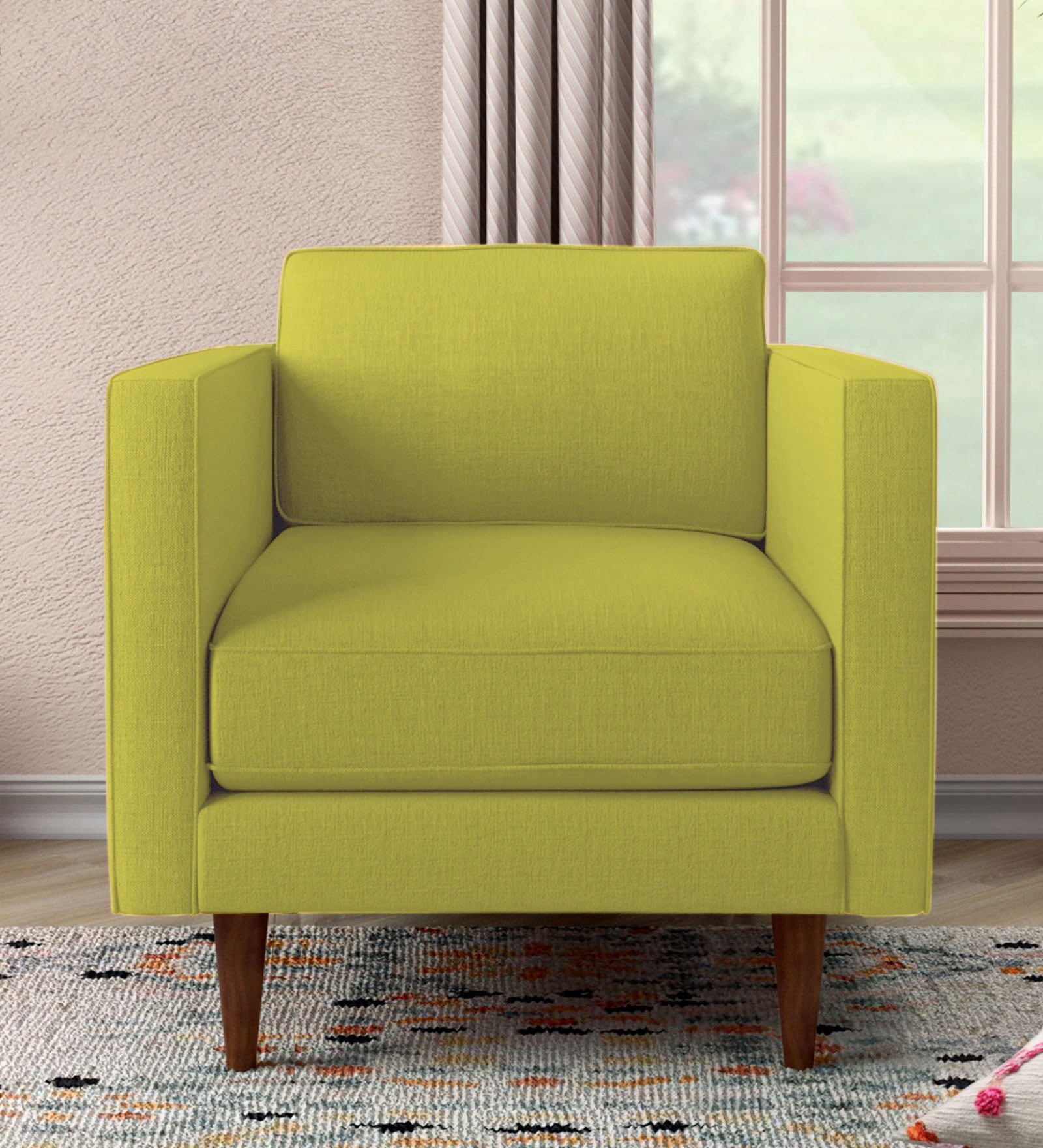 Buy Quince One Seater Fabric Sofa in Lime Green Colour by Russet Online