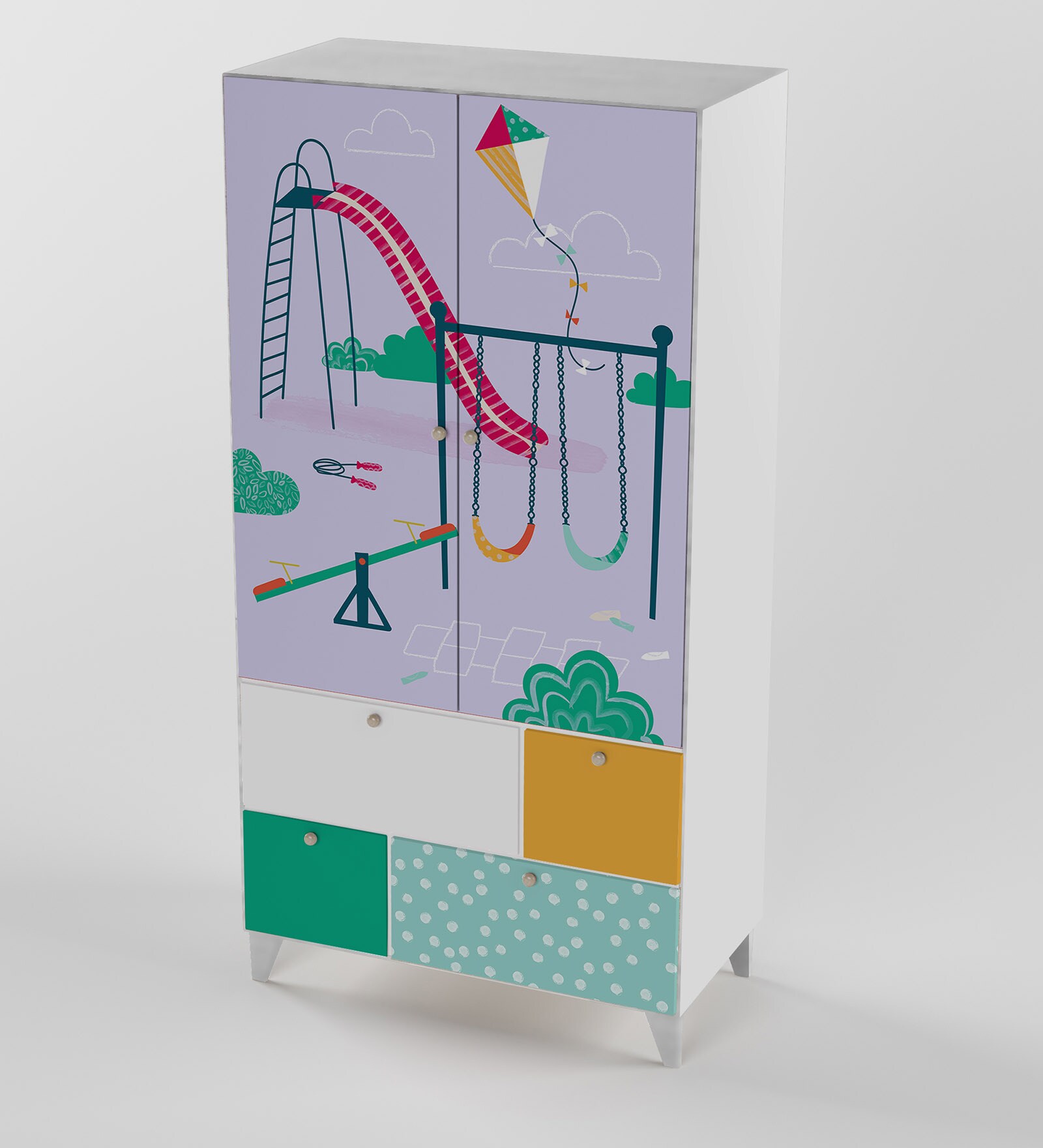 Quirk Kids 2 Door Wardrobe in Purple Multi Finish