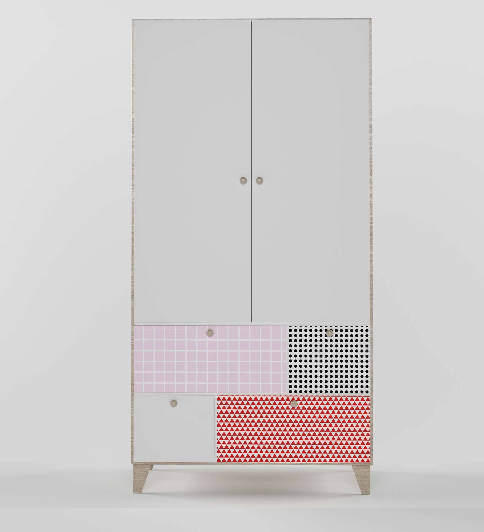 Quirk Kids 2 Door Wardrobe in Red,White & Black Finish