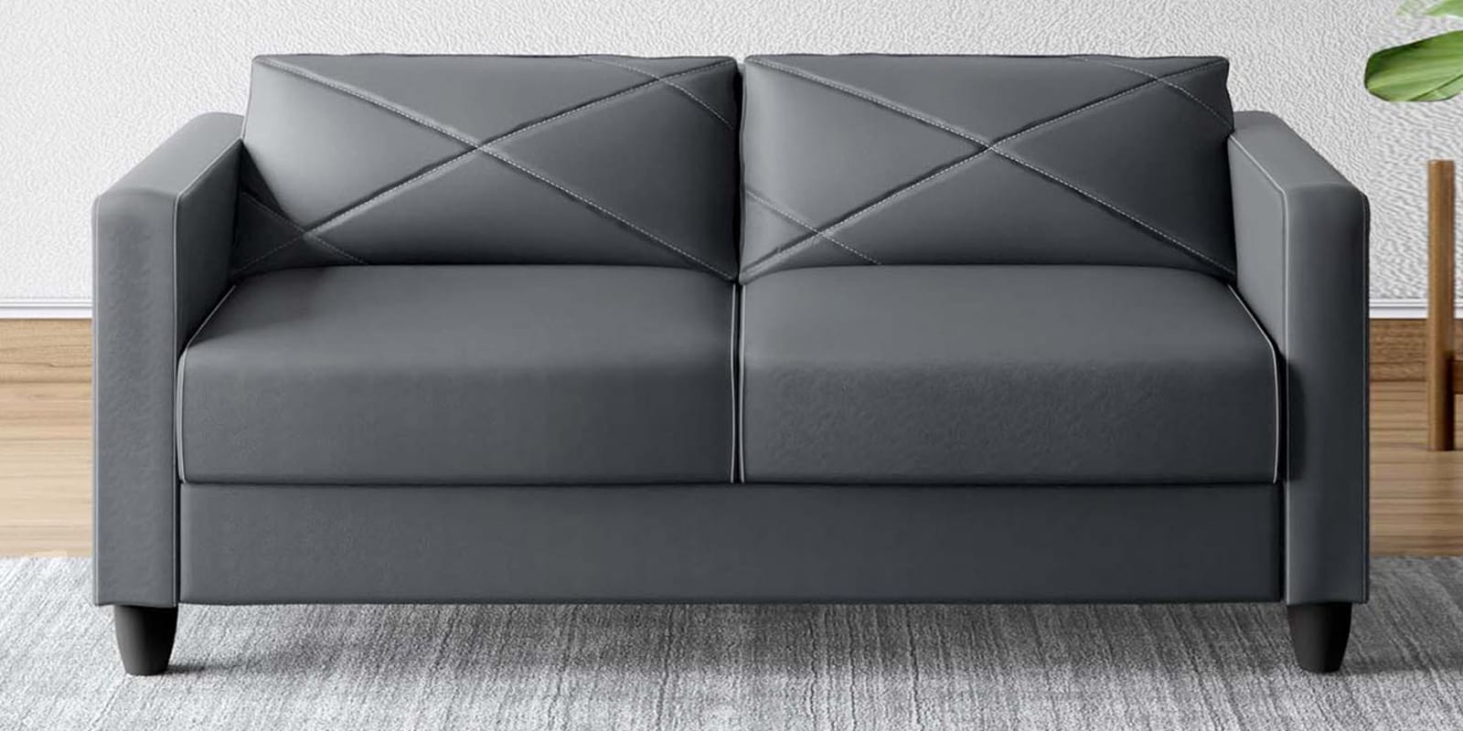 Quad Leatherette 3 Seater Sofa In Nimbus Grey Colour