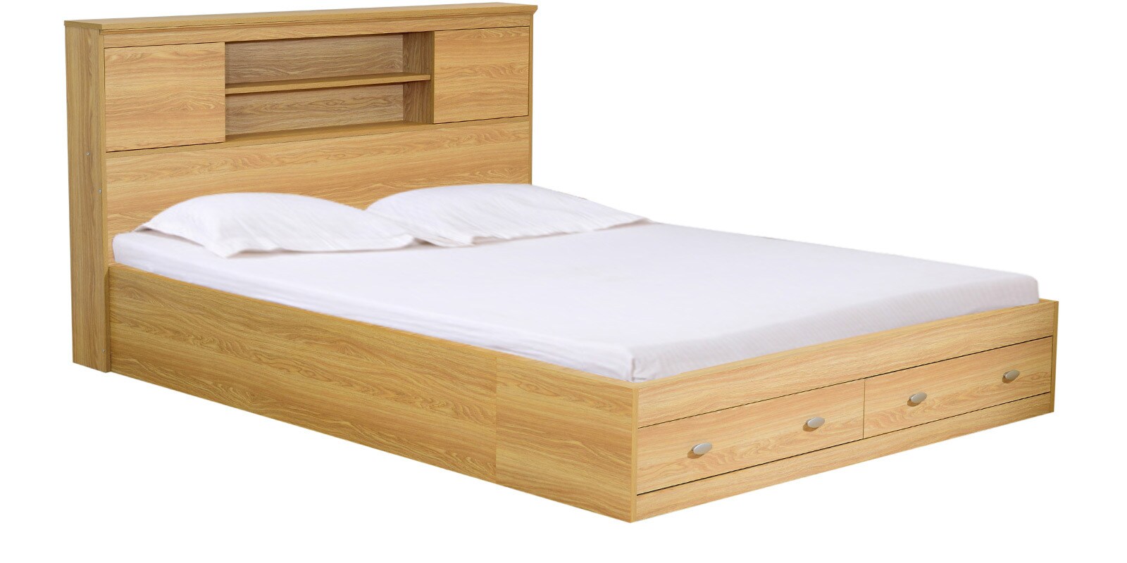 Buy Hoshi Queen Size Bed with Storage in Walnut Finish by Mintwud