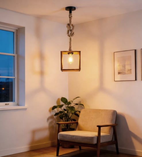 Quattro Brown Solid Wood Single Hanging Light