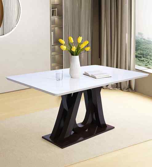 Quayside Marble Top 6 Seater Dining Table In Textured White Color