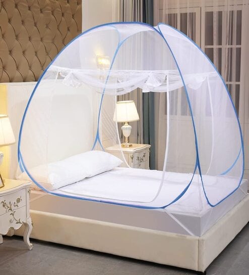 Queen Size Bed Polyester Mosquito Net In Blue