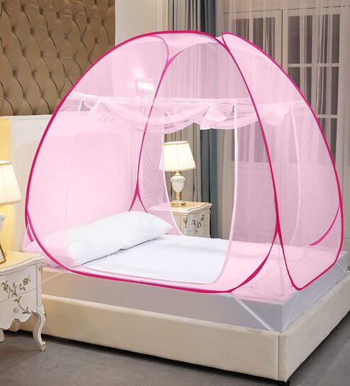 Queen Size Bed Polyester Mosquito Net In Full Pink