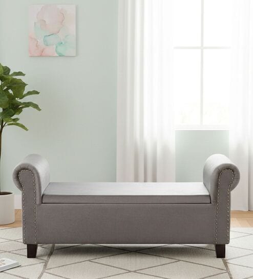 Queens Accent Recamier With Storage Iron Grey Velvet