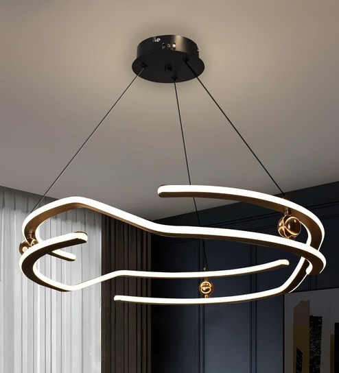 Quill Modern LED Ceiling Chandelier, Curved CShape Gold Design, Smart Hanging Light with Alexa Google Control, 3 Color Modes Adjustable Ceiling Light for Living Room Bedroom Dining Hall