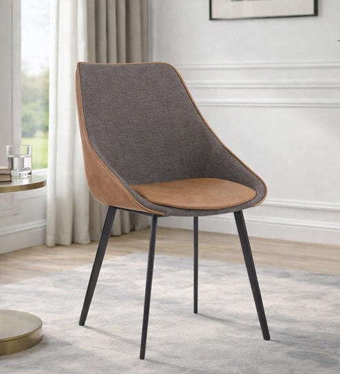 Quinn Fabric Dining Chair In Tan And Grey Color