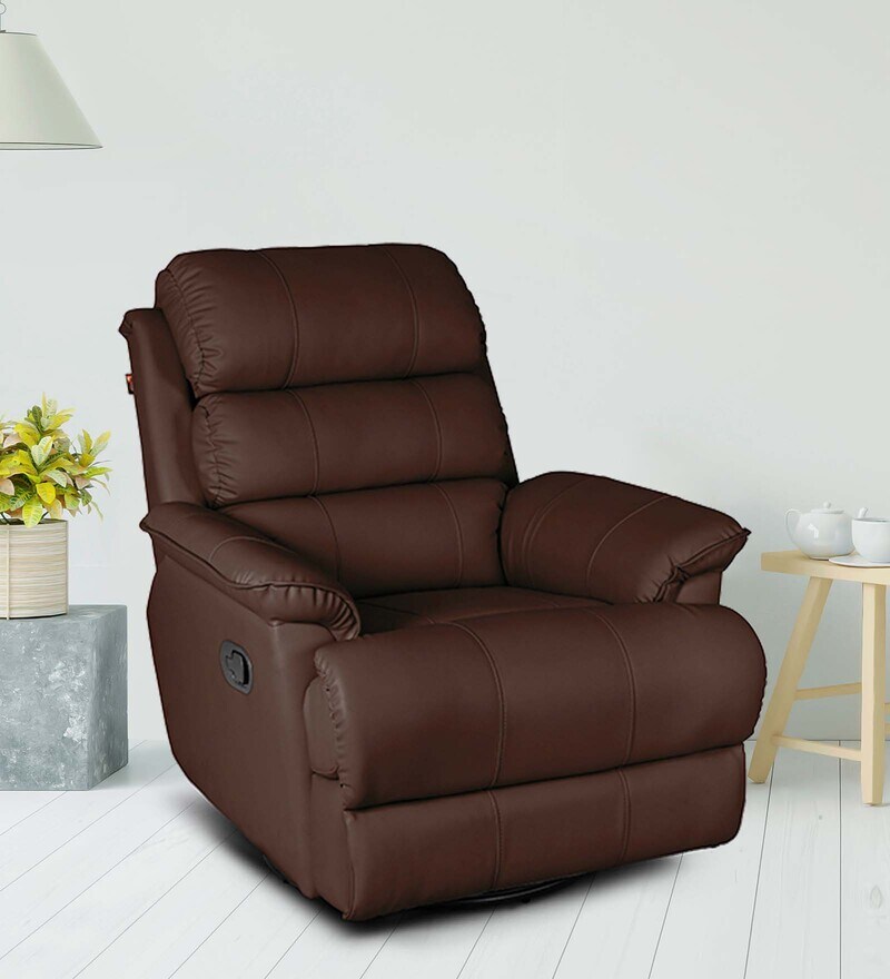 Buy Quies Leatherette Manual 1 Seater Recliner in Brown Colour by Little Nap Designs Online