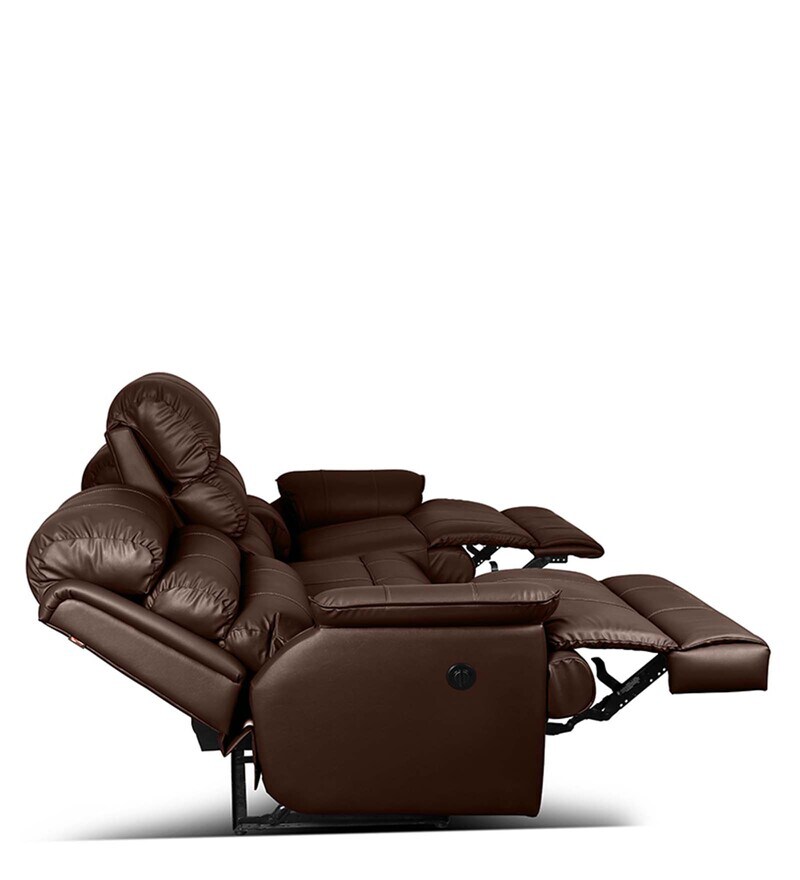 Buy Quies Leatherette Motorized 3 Seater Recliner in Brown Colour by Little Nap Designs Online