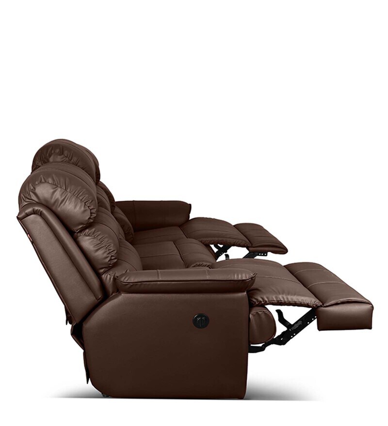 Buy Quies Leatherette Motorized 3 Seater Recliner in Brown Colour by Little Nap Designs Online