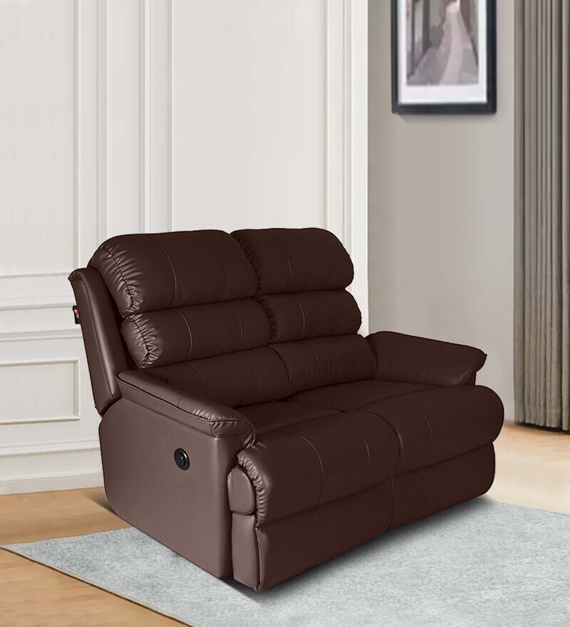 Buy Quies Leatherette Motorized 2 Seater Recliner in Brown Colour by Little Nap Designs Online