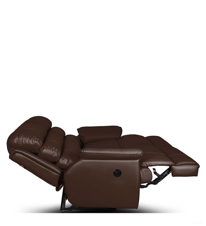 Buy Quies Leatherette Motorized 2 Seater Recliner in Brown Colour by Little Nap Designs Online