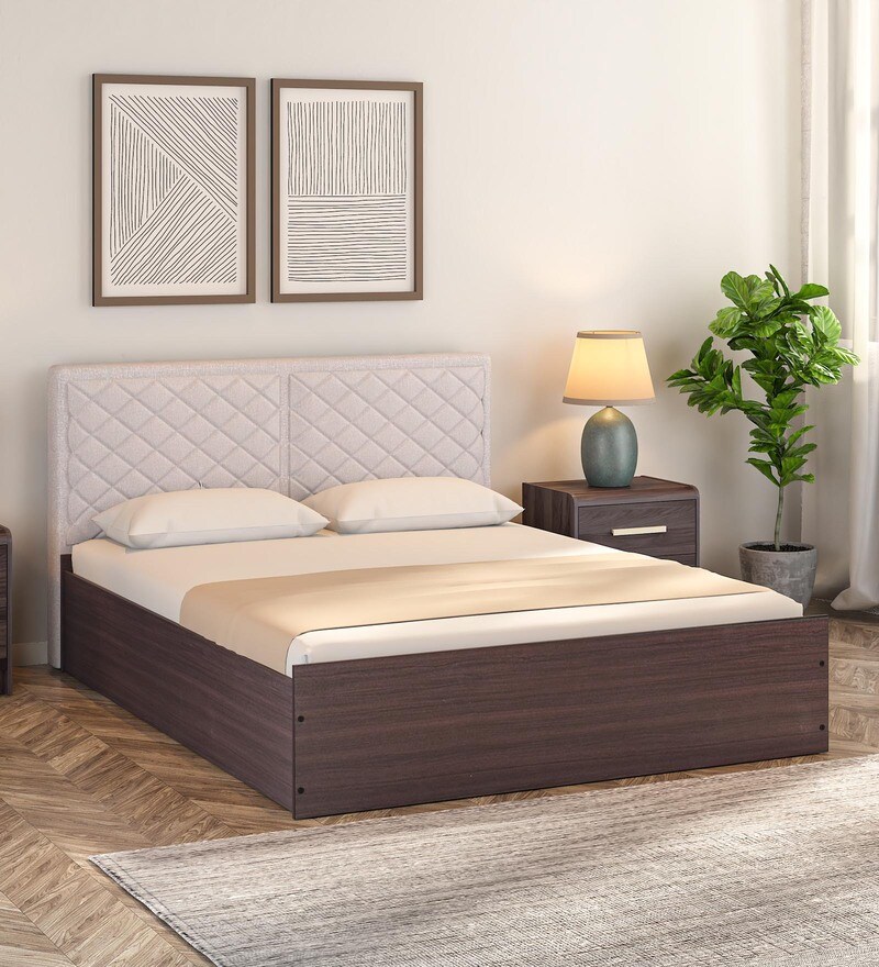 Buy Qunitino Solid Wood Queen Size Bed In Walnut Finish With Box 