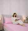 Quarts Pink Solid 300 TC Pure Cotton King Fitted Bedsheet with 2 Pillow Covers