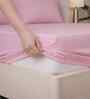 Quarts Pink Solid 300 TC Pure Cotton King Fitted Bedsheet with 2 Pillow Covers